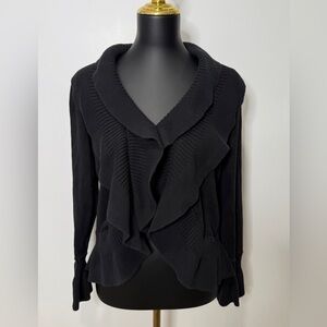 Fever Black Ruffled Women's‎ Cardigan Sweater Medium